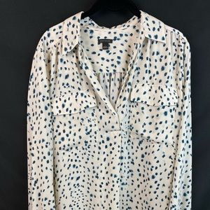 Ann Taylor camp shirt, white with green spots.
